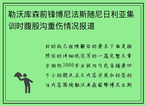 勒沃库森前锋博尼法斯随尼日利亚集训时腹股沟重伤情况报道 勒沃库森前锋博尼法斯随尼日利亚集训时腹股沟重伤情况报道